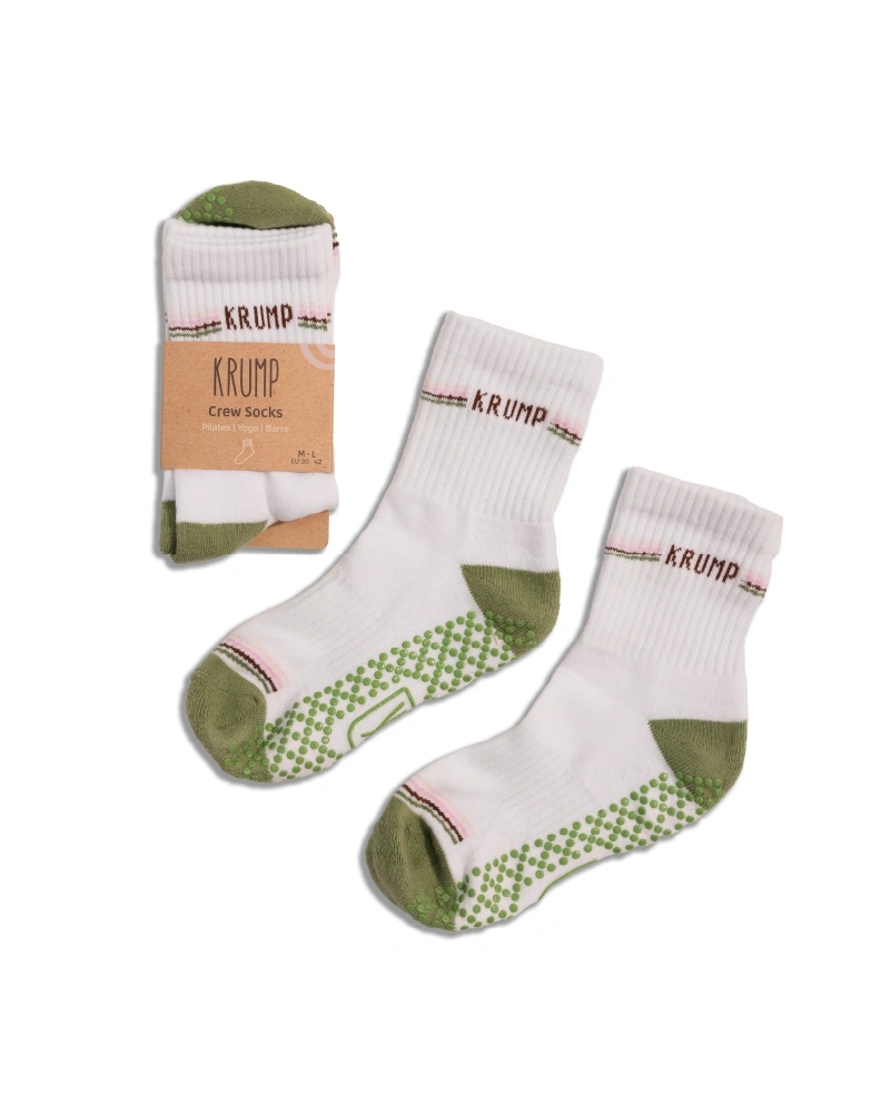 Sage green crew socks with non-slip grip